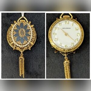 Rare Vintage Woldman Deco Gold Tone Filigree and Marcasite Pendant Watch